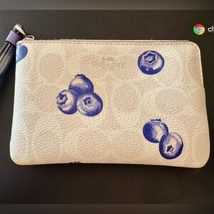 Coach Cream Pouch with Blueberry Design